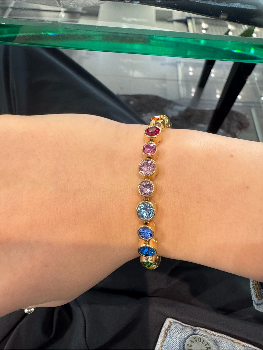 New Yellow Gold Bezel-Set Rainbow Gemstone Tennis Bracelet